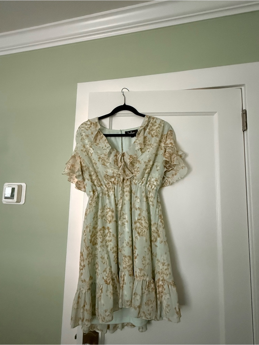 Lulu's Pale Mint Floral Ruffle Mini Dress